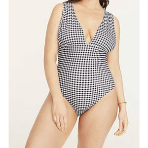 J. CREW V-neck One Piece White Navy Gingham Swimsuit Womens Size 20 NWT 0039